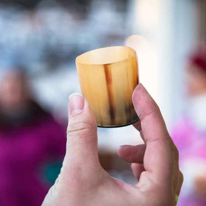 Handicrafts Home Handmade Horn Shot Glasses Set of 2, 3 oz Natural Viking Drinking Whiskey Shots for Cocktails & Parties- Medieval Decor Gift Set for Men & Groomsmen, Unique Bar Shot