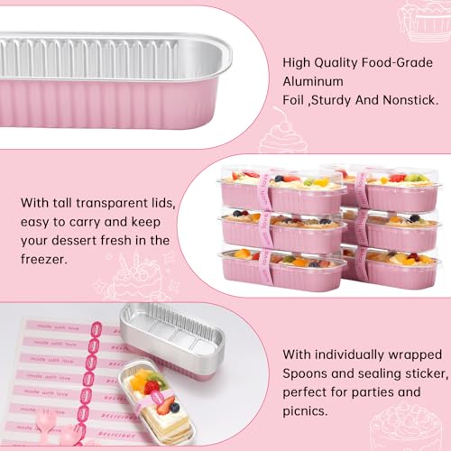 100 Pack 6.8 oz Rectangular Mini Loaf Pans with Lids and Spoons (30 Count)