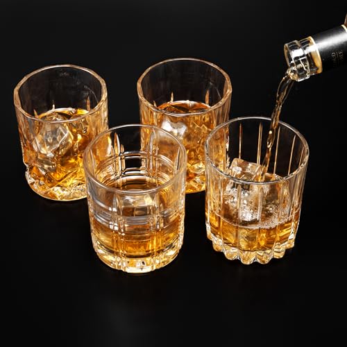 Old Fashioned Whiskey Glasses 3 Designs Bourbon Glass 10 oz Set (4 Count)