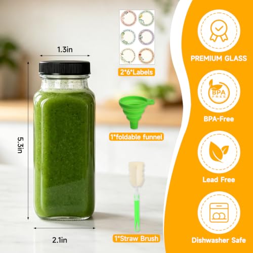 8 oz 12 Pack Glass Juice Bottles with Lids (12 Count)