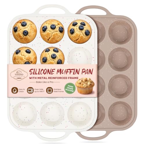 2Pack Silicone Muffin Pans for Baking with Metal Reinforced Frame (2 Count)