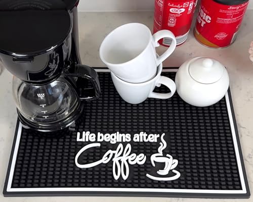 Life Begins After Coffee Silicone Bar Mat 18x12 in
