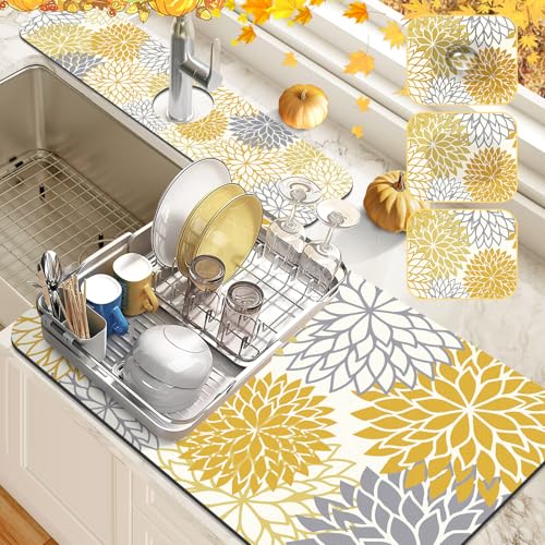 2PCS 16" x 24" Fall Dish Drying Mat & 24" x 5.5" Sink Splash Guard (2 Count)