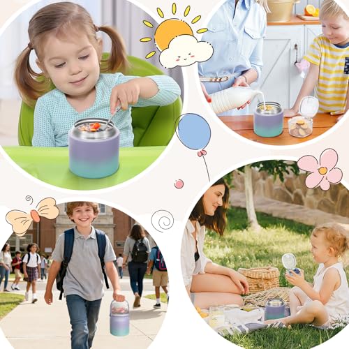 2 - in - 1 Soup Thermo for Hot Food 14oz with Snack Box Container Leak Proof Insulated Lunch Container Kids and Adults Stainless Steel Double Wall Vacuum Wide-mouth Thermal with Spoon and Handle