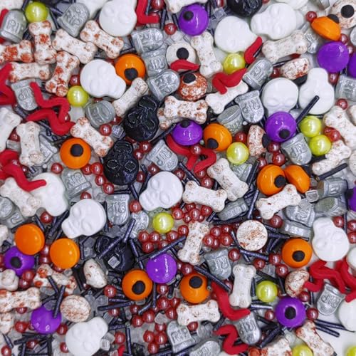 Halloween Sprinkles Mixed Color Eyes & Gravestones & Bones & Skull Cake Decorations Topper Edible Themed Sprinkles For Cookie Decorating