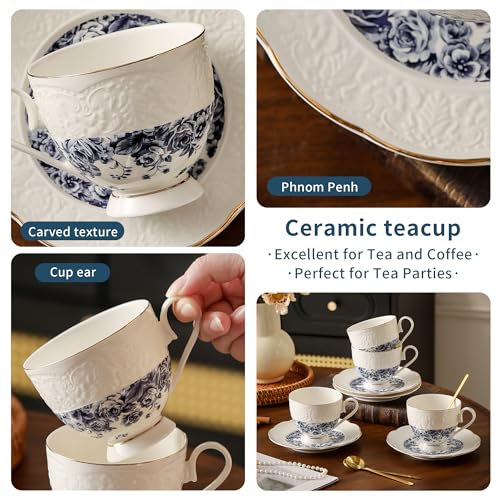 Interglio Embossed Bone China Tea Cup and Saucer Set (3 Count)