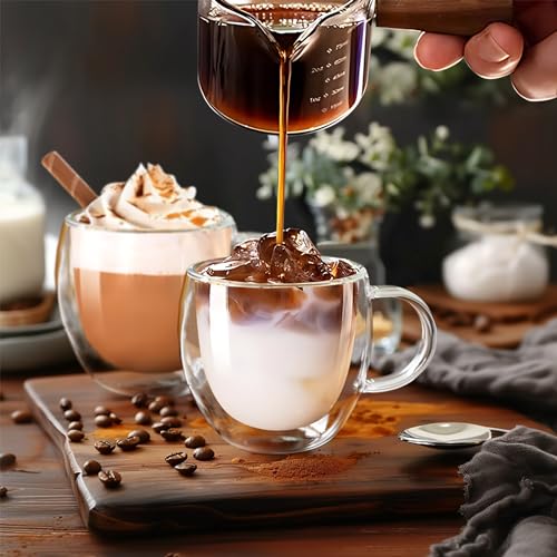 6 Ounces Set of 4 Double Walled Glass Coffee Mugs with Handle Insulated Layer Coffee Cups Borosilicate Glass Espresso Double Insulated Clear Glass Coffee Mug for Hot Beverages (4 Count)