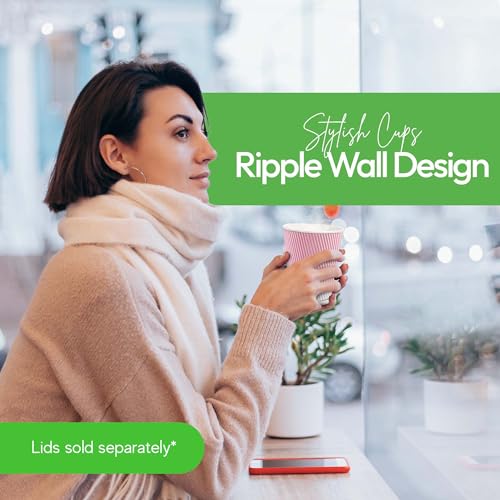 Ripple Wall Coffee Cups 500 Count 12 Ounce Insulated Light Pink Paper Cups