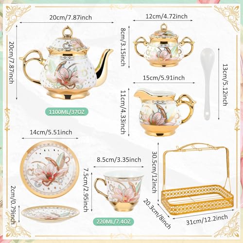 22 Pcs Vintage Porcelain Tea Sets for Adults (22 Count)