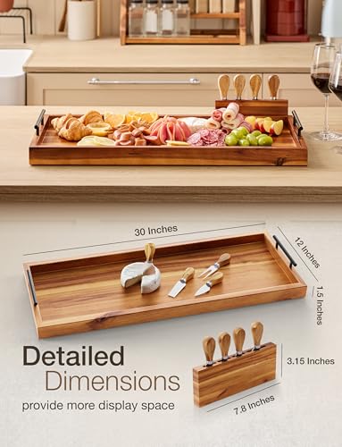 30" Acacia Large Charcuterie Boards for Party with Metal Handles