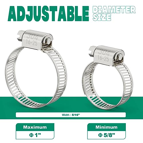 30PCS Hose Clamps Stainless Steel Adjustable 5