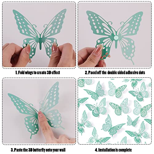 3D Butterfly Wall Decor 48 Pcs Pale Turquoise Butterfly Decoration (48 Count)