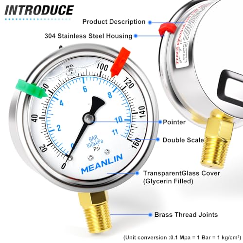 0~160Psi Liquid Filled Pressure Gauge 1
