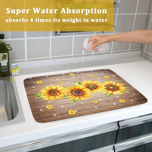 Summer Sunflower Bee Dish Drying Mat for Kitchen Counter