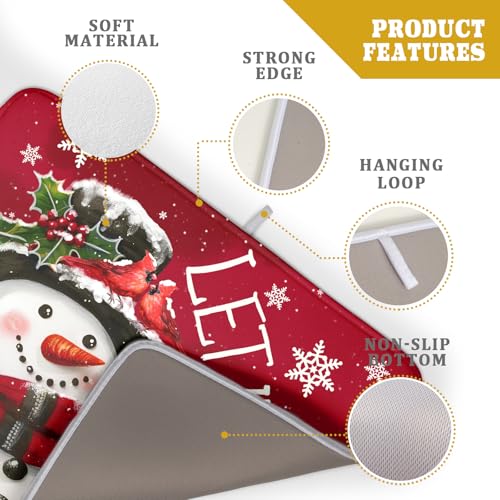 Merry Christmas Dish Drying Mat for Kitchen Counter 16x18 Inch Winter Snowman Dish Draining Mat Xmas Snowflakes Decorations Fast Absorbent Tableware Cardinal Birld Dishes Pad for Coffee Bar Countertop