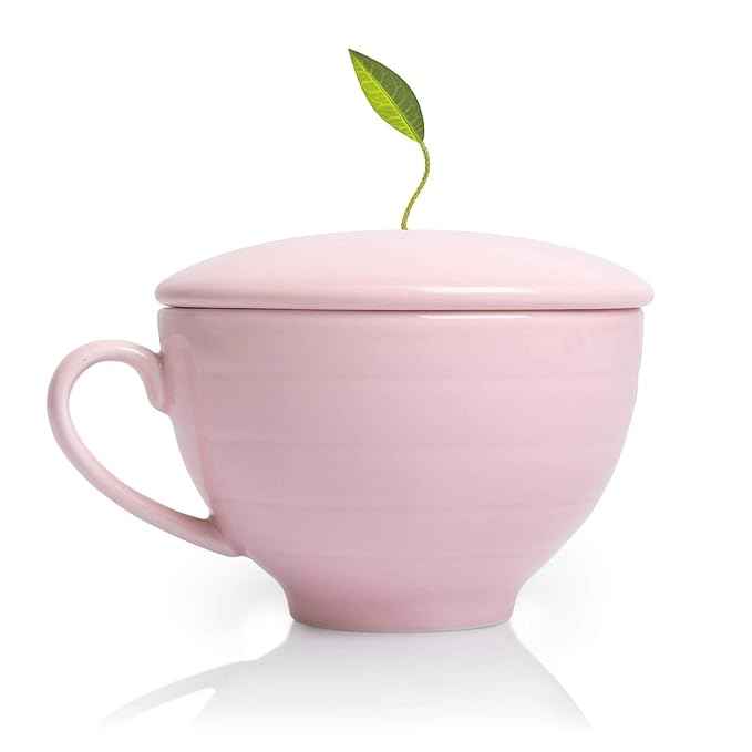 Tea Forte Jardin 3-Piece Premium Tea Gift Set with Rose Pink Cafe Cup with Lid, Tea Tray and 10 Assorted 2 of Each Variety Organic Handcrafted Pyramid Infuser Tea Bags