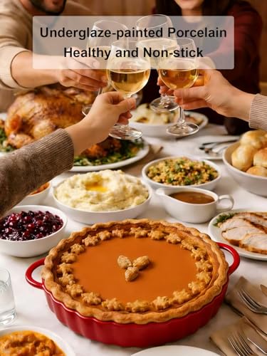 10×2in Deep Ceramic Pie Pan with Handles for Pie Quiche Tart Baking. Easy to grip