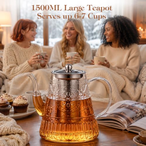 1500ml 52oz Large Glass Teapot