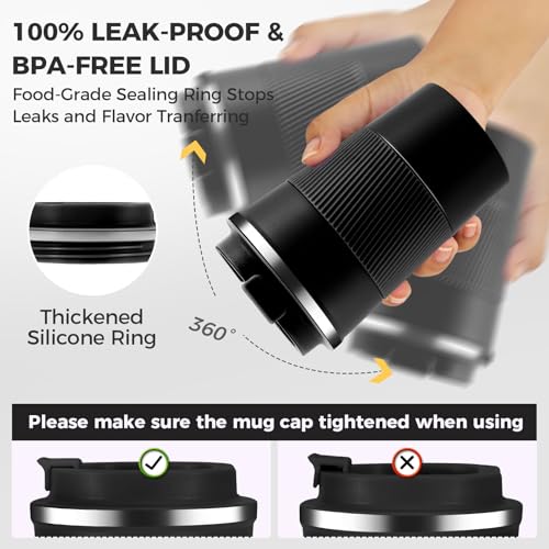 13 oz Stainless Steel Insulated Travel Coffee Mug with Fip Lid Bulk 2 Pack (2 Count)