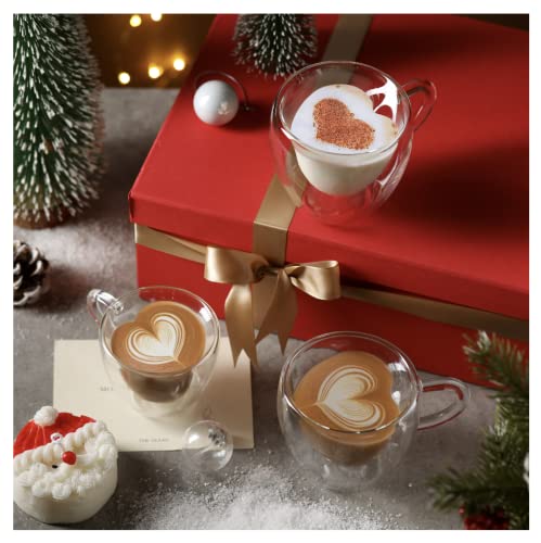 Double Wall Heart Shaped Glass Coffee Mugs 5oz (2 Count)