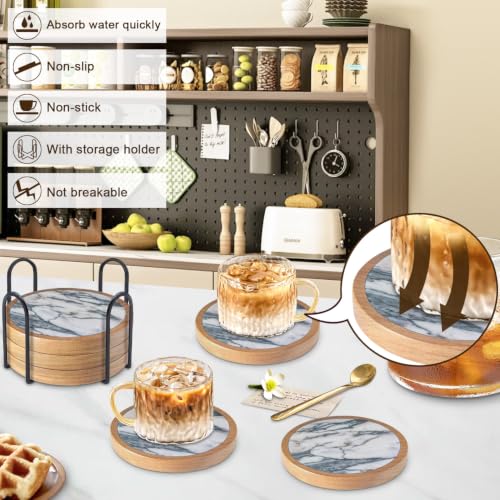 Wood Coasters Set of 6 with Holder