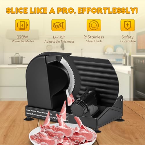 Meat Slicer 220W Electric Deil Food Slicer with 2 Removable 7.5" Blades