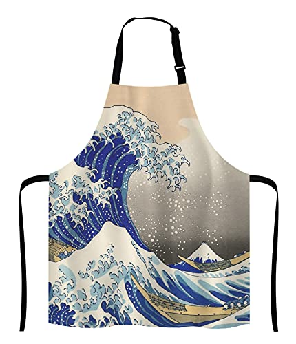 Hokusai The Great Wave Bib Apron with Adjustable Neck for Men Women