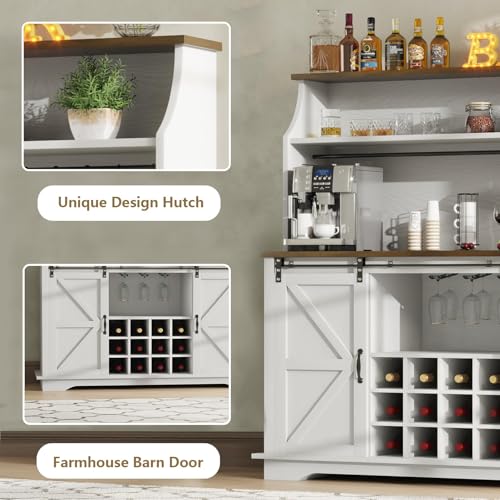 55" Farmhouse Coffee Bar Cabinet with 3 Tier Storage Hutch