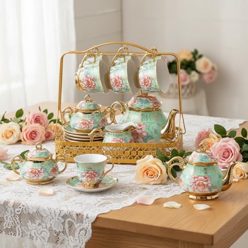 22 Pcs Vintage Porcelain Tea Sets for Adults