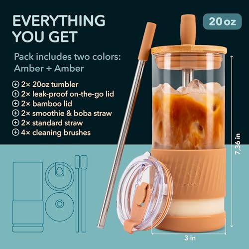 Glass Cups With Lids and Straws (2 Count)