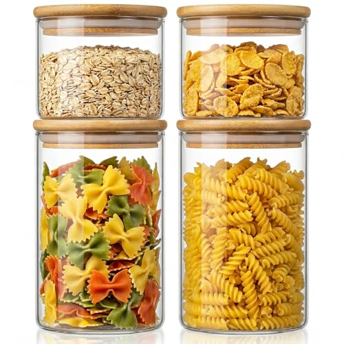 32 oz & 21 oz Round Glass Food Storage Containers with Bamboo Lids (4 Count)