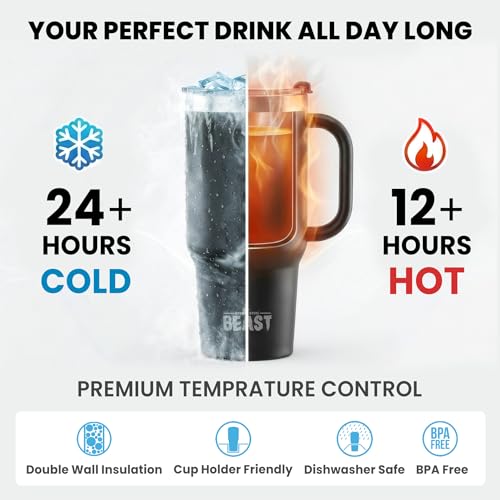 Beast 42 oz Tumbler with Handle Stainless Steel Vacuum Insulated Coffee Ice Cup Double Wall Travel Flask
