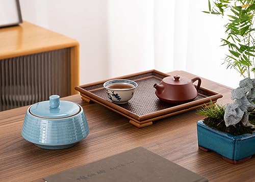 Small Kitchen Ceramic Canister Storage Jar with Lid Blue