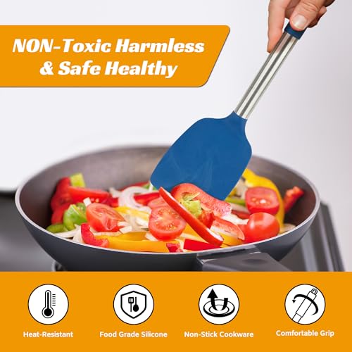 Kitchen Utensils Silicone Cooking Utensils Set for Nonstick Cookware Silicone Cooking Kitchen Utensils Set Perfect for Baking and Mixing Spatula Set BPA Free Dishwasher Safe Blue 4 Pack (4 Count)