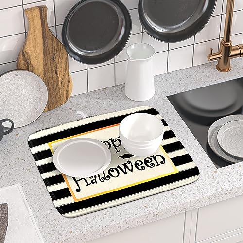Happy Halloween Bats Dish Drying Mat for Kitchen Counter