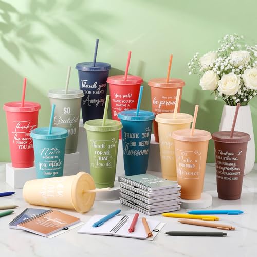 36 Pcs Employee Appreciation Gifts Bulk 24 oz Thank You Tumbler with Lid and Straw Mini Spiral Notebooks and Pens Appreciation Gifts for Team Employee Coworkers Teacher (36 Count)