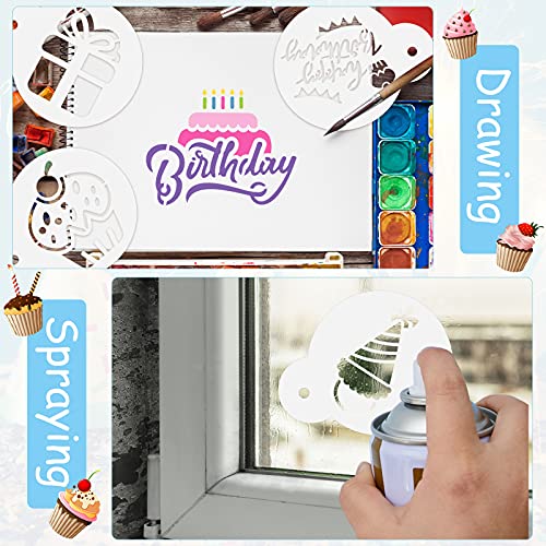 20 Pieces Birthday Cookie Stencil Templates Decoration Cookie Stencil for Birthday Coffee Cake Templates Reusable Painting Mold Tools
