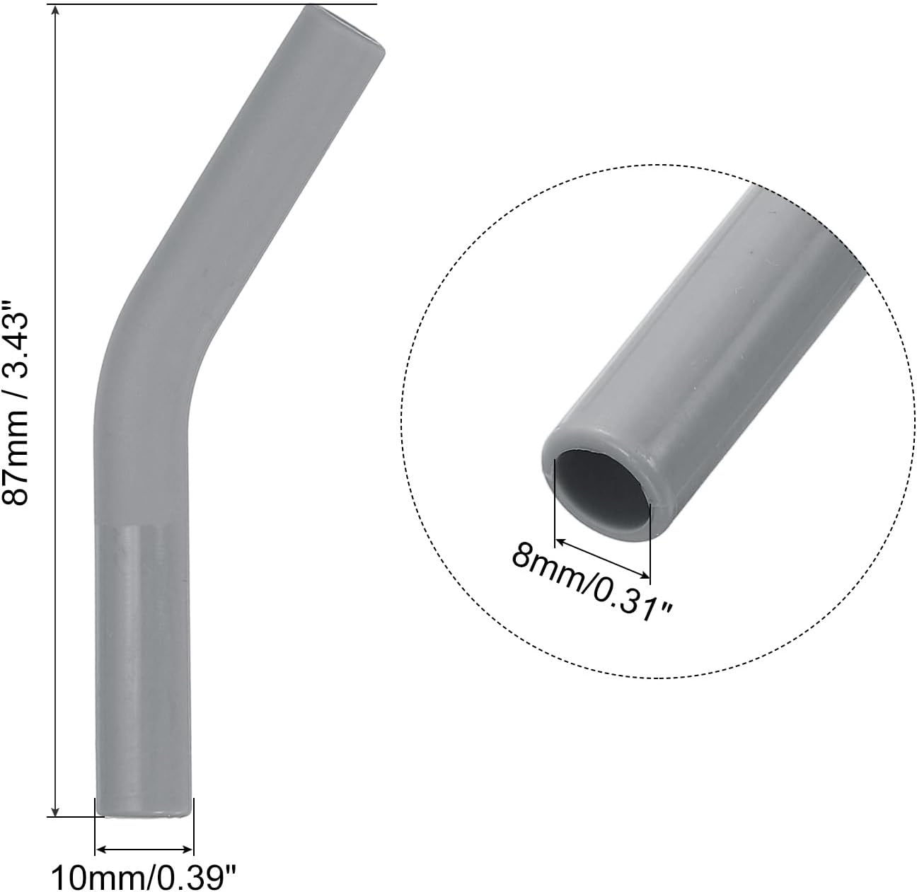 uxcell 6Pcs Silicone Straw Tips, Silicone Straw Elbows Tip, Soft Reusable Metal Straw Covers Fit for 8mm/0.31" OD Stainless Steel Straws, Grey