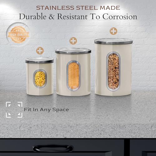 3 Pcs Beige Canisters Set for Kitchen Storage Airtight Jars (3 Count)