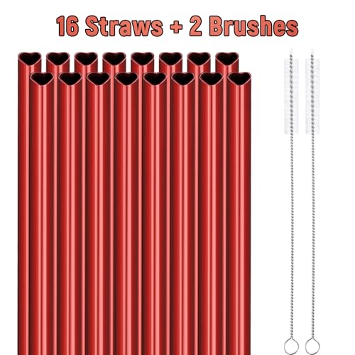 8.5” Heart Shaped Stainless Steel Straws Fit for Smoothie (16 Count)