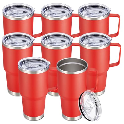 30 oz Stainless Steel Tumblers Bulk with Handle and Lid (8 Count)