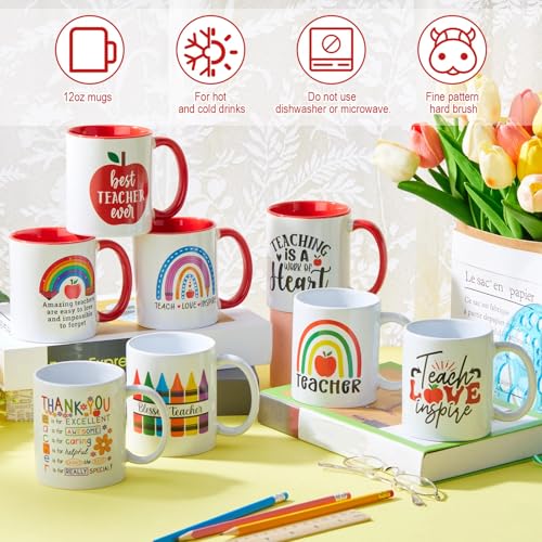 8 Pieces 12 oz Teacher Appreciation Gifts Bulk Coffee Mugs Set with Handle Ceramic Matching Cups Bulk for Best Teacher Thank You Home School Office Table Centerpieces (8 Count)