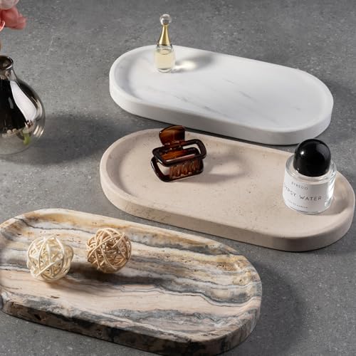 White Marble Oval Tray for Bathroom Countertop