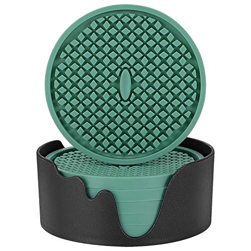 Silicone Coasters [6 Pack] Thickened Drink Coasters with Holder (6 Count)