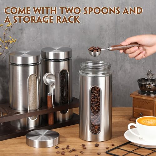 Stainless Steel Coffee Grounds Canisters Container with Shelf (3 Count)