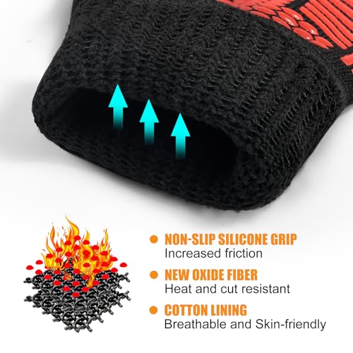 BBQ Gloves 1472°F Heat Resistant with Silicone Grip Oven Mitts (2 Count)
