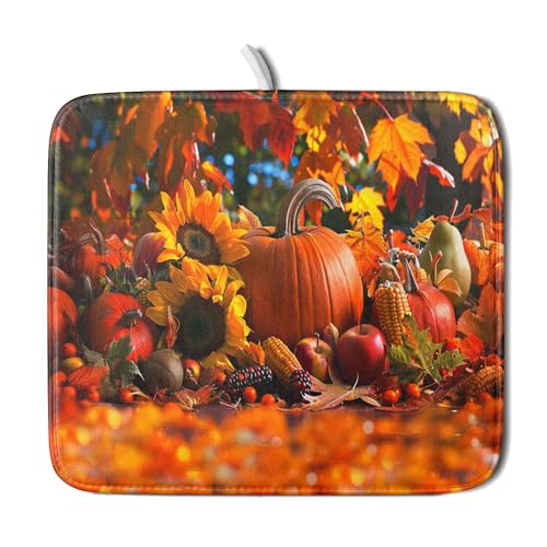 Fall Harvest Pumpkin Dish Drying Mat for Kitchen Counter