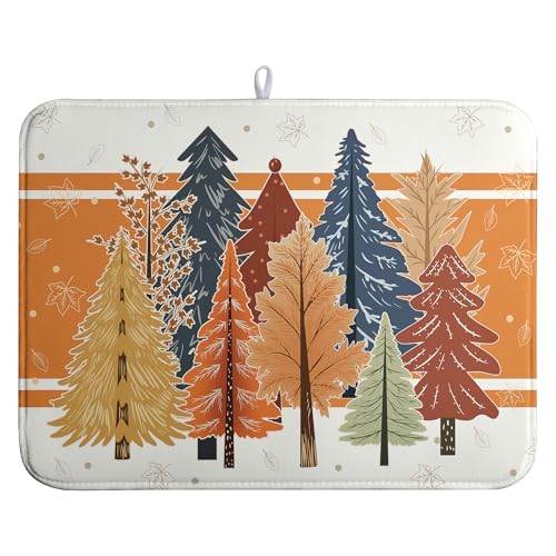 Fall Maple Tree Dish Drying Mats Thanksgiving Dish Mat Colorful Autumn Drying Matt Dishes Dryer Pad for Kitchen Counter Absorbent Microfiber Washable Foldable Reusable 18x24 in