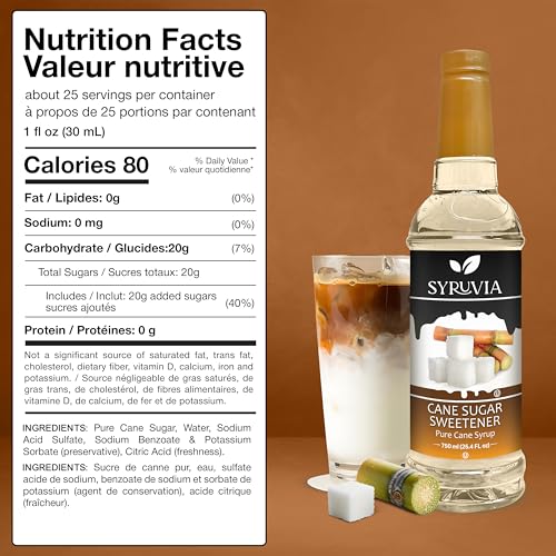 Coffee Syrup Cane Sugar Sweetener Flavored Syrup for Drinks (25.4 Fl Oz)