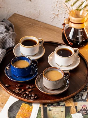 2.5oz Stackable Espresso Cups Set of 4 with Saucers & Stand (8.25 Count)
